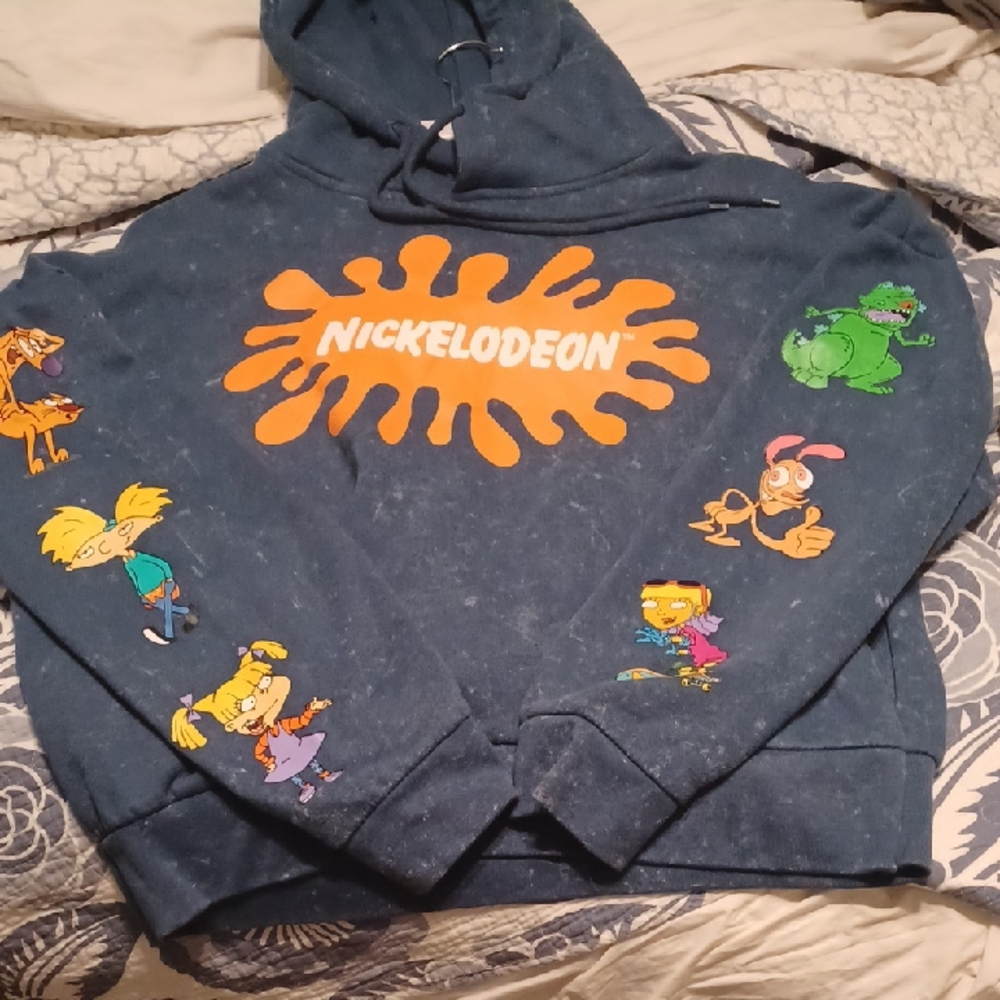 Nickelodeon Blue and Orange Sweatshirt with Cartoon Characters